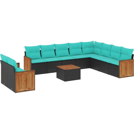 11-teiliges Gartensofa-Set mit Kissen, schwarzes Polyrattan vidaXL (1/5)