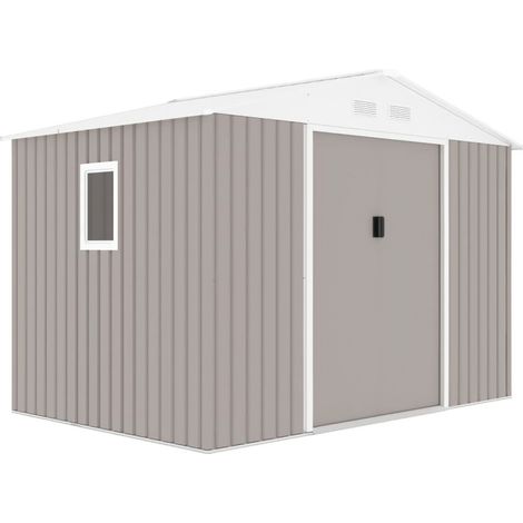 Abri de jardin métal 5,29 m² – Structure en acier galvanisé – Dimensions 277x191x202cm – Kit d'ancrage inclus – Couleur taupe (1/6)