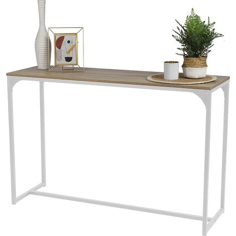 Console stile industriale collezione PUEBLO. Color rovere, struttura robusta in metallo bianco. (1/2)