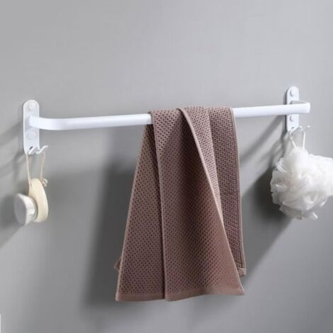 Porte-Serviettes Mural avec 2 Crochets Porte Serviettes Salle de Bain Etagères Serviette en Aluminium Blanc 1 Couche 50cm (1/5)
