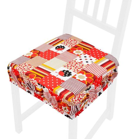 Cuscino Sedia Cotone Sfoderabile Lavabile Fascia Elastica Coprisedia Coccinella 100% Made In Italy - Rosso