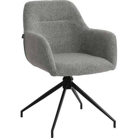 Chaise en tissu bouclette gris avec pied étoile en métal noir – Chaise design moderne 100007254 (1/5)