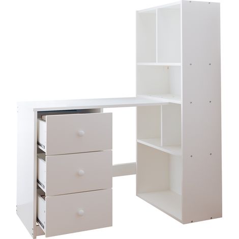 Escritorio esquinero con estantería 117 x 63 x 135 cm blanco HOMVRA (1/5)