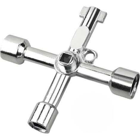 Llave cruzada multifunción de 4 vías, Llave cuadrada universal, Llave triangular, Llave universal multifunción de 4 vías, para cajas eléctricas, gas, contadores eléctricos (1/5)