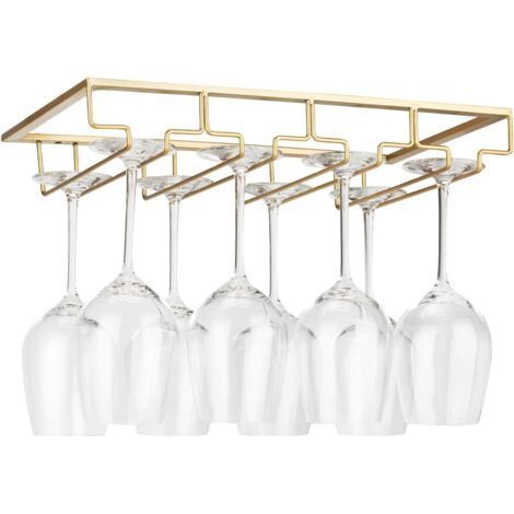 Support de verre à vin suspendu sous armoire – Métal doré – Capacité 6 à 9 verres – Facile à installer – Design moderne (1/5)