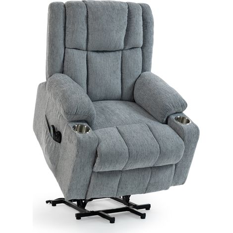 Poltrona relax elettrica con alzapersone, massaggio e riscaldamento, tessuto vellutato grigio chiaro (1/5)