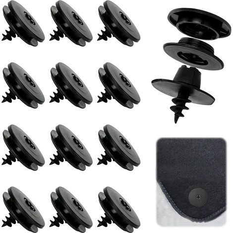 12 Pièces Clips de Fixation Voiture Universels 3-en-1, Diamètre 35.8 mm Noir, pour Fixer les Tapis de Sol Automobile (1/5)