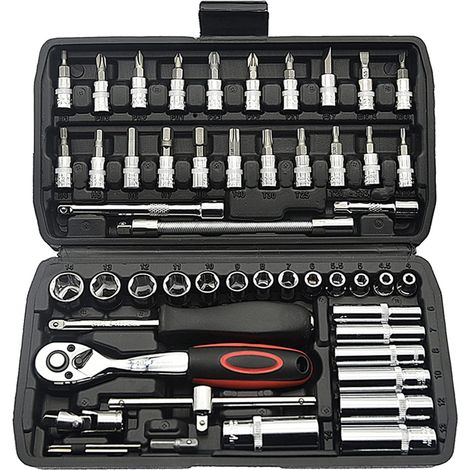 Coffret d'outils multifonction 53 pièces, clé à cliquet 72 dents et douilles hexagonales haute dureté, kit bricolage et réparation maison (1/5)