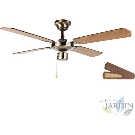 Ventilateur de plafond Orbegozo sans éclairage  4 pales réversibles  3 vitesses  Finition or antique  Moteur silencieux