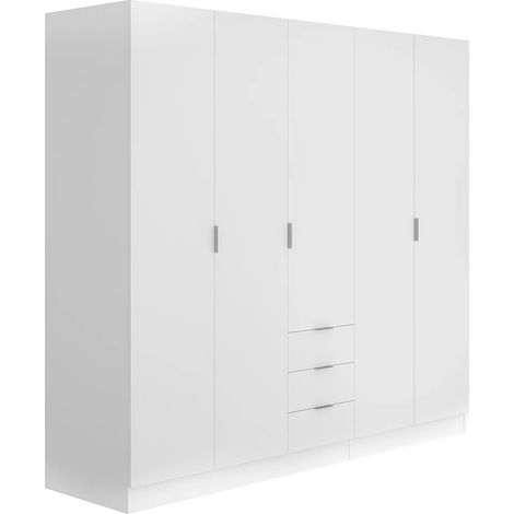 Armoire 5 portes et 3 tiroirs - L202 cm - Blanc - LISTOWEL (1/5)
