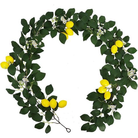 (Vigne artificielle à feuilles vert citron) 1 pendentif citron style européen et américain, décoration florale printanière, plante grimpante artificielle à feuilles de citronnier (1/5)