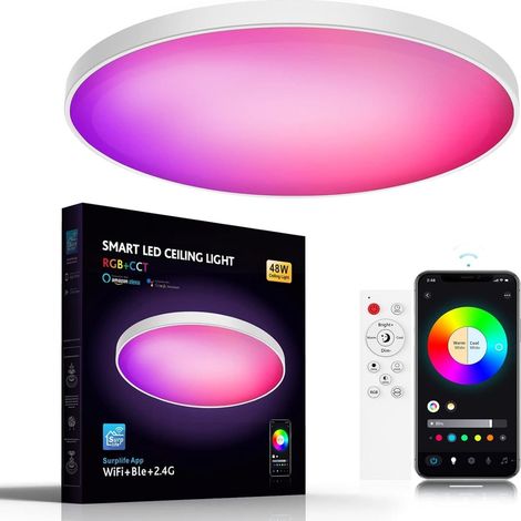 Intelligente LED-Deckenleuchte, flache RGBIC-WLAN-Deckenleuchte, 48 W, 37,5 cm, 2700 K-6500 K dimmbar, Synchronisierung mit Musik, kompatibel mit Alexa Home, für Schlafzimmer, Wohnzimmer usw. (1/5)