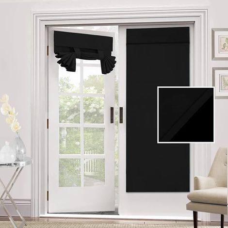 Lntyq Verdunkelungsvorhang für Fenstertüren, Sichtschutz, Jalousien für Fenstertüren, Lichtblockierender Vorhang für Glasschiebetüren, wärmeisolierter Schatten, 66 x 172,5 cm, 1 Panel, tiefschwarz (1/5)