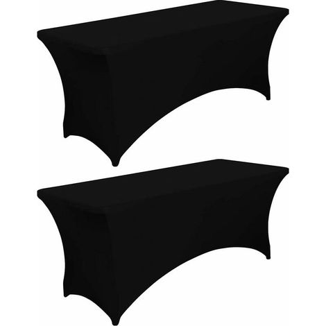 Housse pour mobilier de jardin Nappes ajustées noires de 6 pieds pour tables rectangulaires, 2 pièces - Protecteur de couverture de table en spandex extensible pour banquet,mariage, anniversaire (1/5)