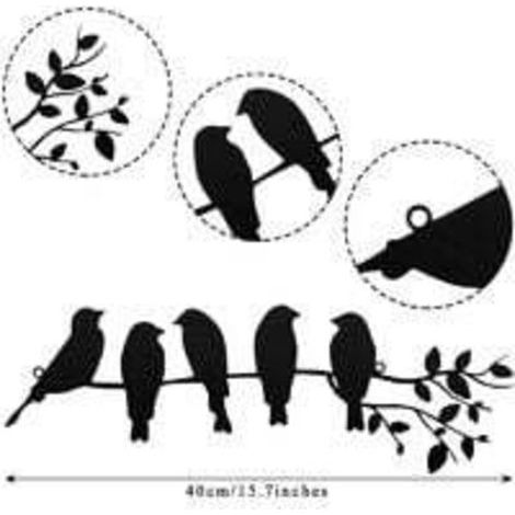 Tenture murale Décoration murale oiseau en métal Feuille et oiseau Sculpture en métal Silhouette d'oiseau Tenture murale (Noir) (1/5)