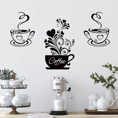 Adesivi murali a forma di tazza da caffè, adesivi decorativi per la cucina, adesivi murali rimovibili, decorazioni murali a forma di tazza da caffè (1/5)
