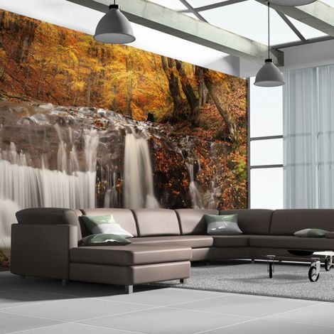 Papier Peint XXL "Autumn Landscape : Waterfall in Forest" 270x550cm (1/2)