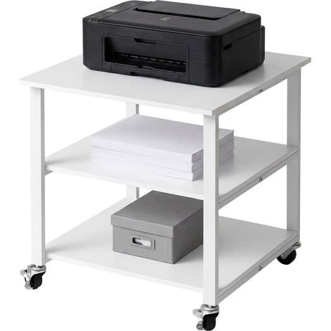 Meuble pour imprimante à roulettes, 3 Niveaux, Bureau Blanc (1/5)