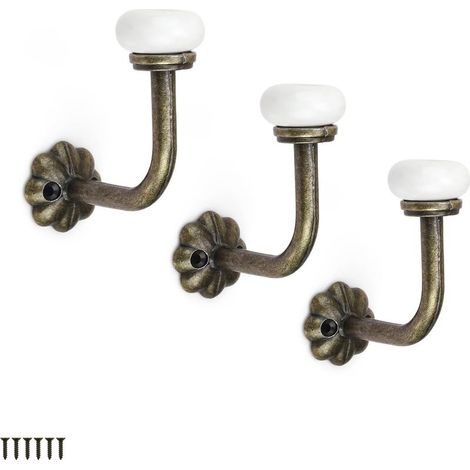 Coat Hook, 3 Pieces Vintage Coat Hook, Ceramic Wall Mounted Coat Rack, Zinc Alloy with 6 Screws, Wall Mounted Coat Hook for Hanging Clothes, Hats