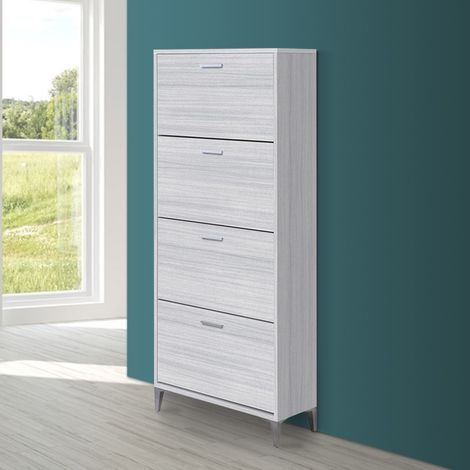 Scarpiera Salvaspazio in Legno Bianco Grigio 4 Ante Armadio 156 cm Feridras - Colore: Grigio (1/5)