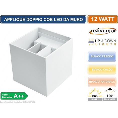 APPLIQUE CUBO LED 12W FARO FARETTO LAMPADA DA PARETE MURO DOPPIA LUCE IP65 3000K Luce Naturale 4000k,Bianco (1/7)