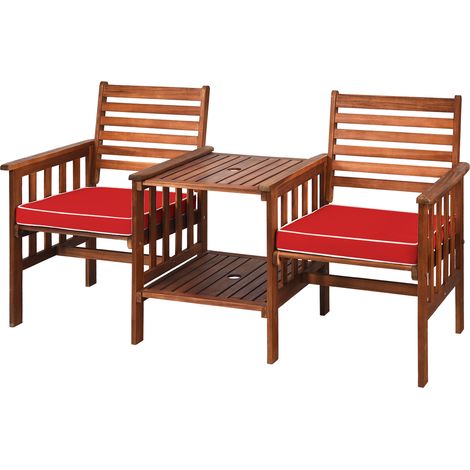 Set sedie tavolo legno acacia esterni foro ombrello 5cm mobili 2 posti rosso (1/4)