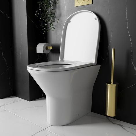 Gloss White Rimless D Shape Back to Wall Toilet Pan with Soft Close Seat (1/3)