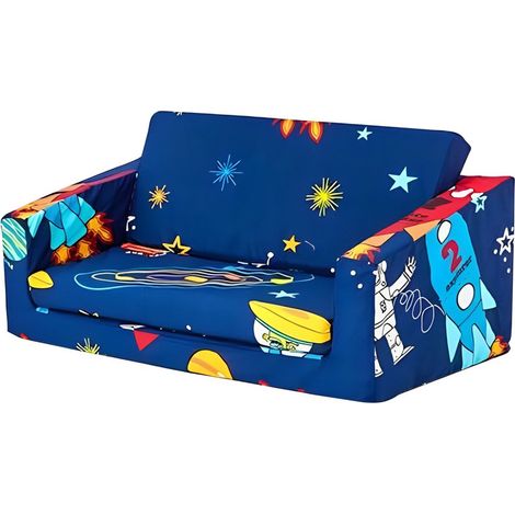 Ready Steady Bed Sofá cama infantil para jugar, asiento plegable para habitación infantil, asiento plegable portátil para sala de juegos, sofá convertible estampado para niños, Niño del espacio (1/4)