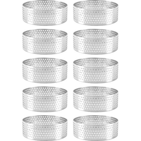 Lot De 10 Cercles À Tarte En Acier Inoxydable Perforés Pour La Cuisson Des Tartes Aux Œufs, Des Mousses Et Des Gâteaux (1/5)
