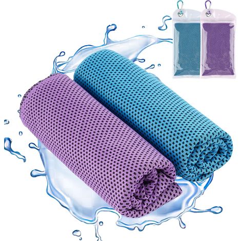 Lot de 2 serviettes rafraîchissantes, douces et respirantes, en microfibre - 100 x 30 cm - Serviette de sport à séchage rapide - Pour l'entraînement, le sport, les voyages - Bleu/violet