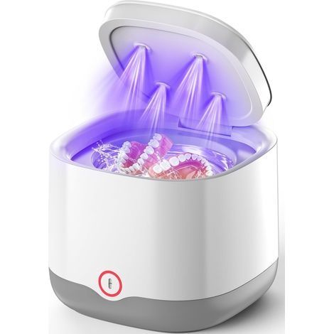 Nettoyeur Ultrason, Ultrasonic Cleaner pour Gouttière Dentaire, Appareil Dentaire et Aligneur, 45kHz avec UV-C, 200ml, pour Dentier, Prothèse, 3 Modes, Portable, Batterie 4000mAh Blanc (1/5)