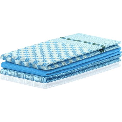 Lot de 3 torchons de Cuisine avec Crochet de Suspension 100% Coton 50 x 70 cm, Coton, Bleu, 3er Set (1/5)