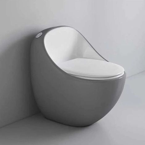 WC monobloc gris et blanc sans bride – Style contemporain (1/3)