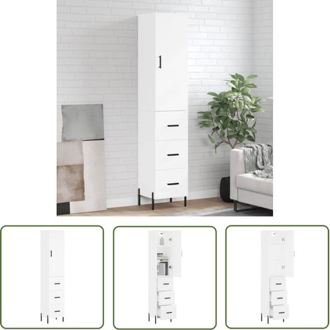 Buffet haut, Enfilade, Armoire de cuisine Blanc 34,5x34x180 cm Bois d'ingénierie WFE679306 DESIGN IN (1/5)