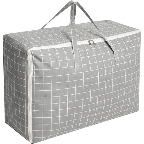 Sac de Rangement Grand, 105L Imperméable Sacs de Déménagement avec Poignée, pour Vêtements, Couvertures, Coussins - 70 x 50 x 30 CM - Motif à Carreaux Gris
