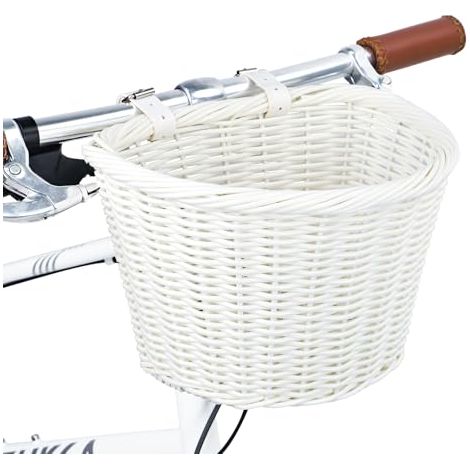Cesta de bicicleta semicircular tejida elegante para manillar delantero de bicicleta de adulto con correas de cuero ajustables, cesta impermeable para guardar bicicletas - 28 x 23,5 x 19,5 cm, color b