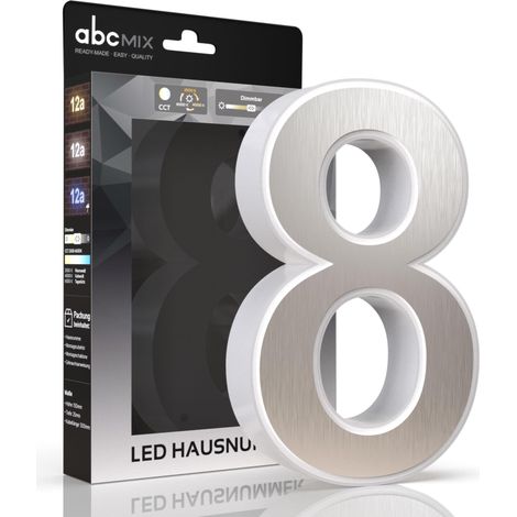 LED Hausnummer 8 inkl. Edelstahl-Cover - CCT 12V 2700K/4000K/6500K