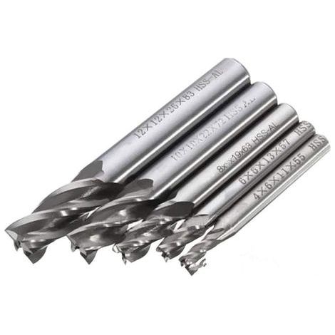 5 pcs 4/6/8/10/12 mm 4 Flte tige droite End Mill Cutter en acier rapide HSS Forets (1/5)