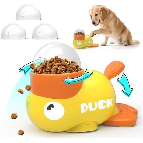 Jouet Interactif pour Chien et Chat Canard Jaune - Distributeur de Friandises et Mangeoire Anti-Glouton - Jeu d'Intelligence pour Alimentation Lente - Silicone Durable et Antidérapant (1/5)