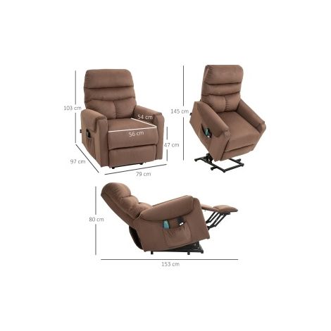Fauteuil releveur électrique massant avec chauffage et fonction relax, polyester, marron HAVRYA (1/5)