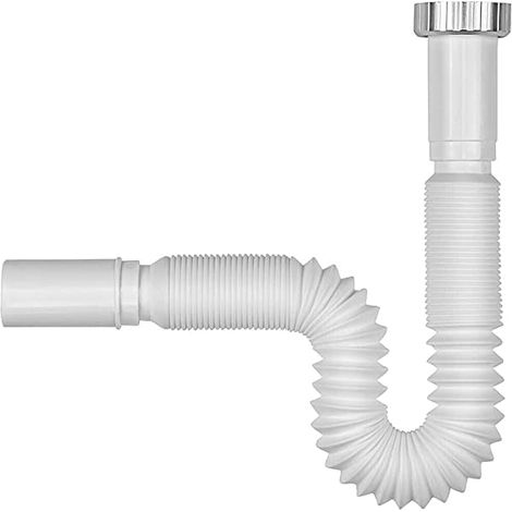 Schläfer 439308 Sifone Flessibile Universale Adatto a Tutti i Tipi di Lavandino, Lavatoio e Lavabo di Bagno e Cucina, Tubo di Scarico Estensibile e Comprimibile da 1" 1/2, Colore Bianco