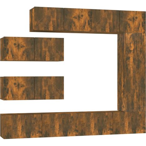 Conjunto de muebles mueble aparador TV televisión salón dormitorio salón 7 piezas roble ahumado madera de ingeniería marrón 020025195
