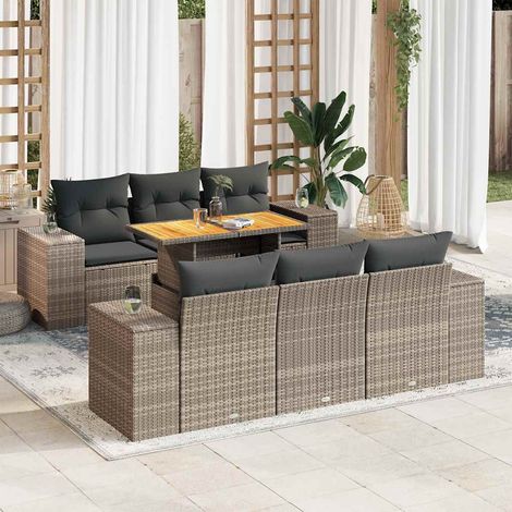 vidaXL Salon de jardin avec coussins 7 pcs gris résine tressée
