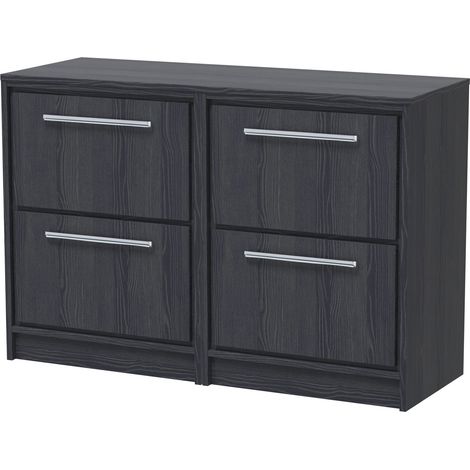 Longnor 4 Drawer Floor Standing Vanity Unit with Worktop, Woodgrain Graphite Grey, 600mm