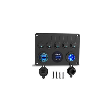 Panneau de commutateur marin 12V – Chargeur USB 4.2A – Prize allume-cigarre – Affichage voltmètre – IP66 étanche pour auto et bateau (1/5)