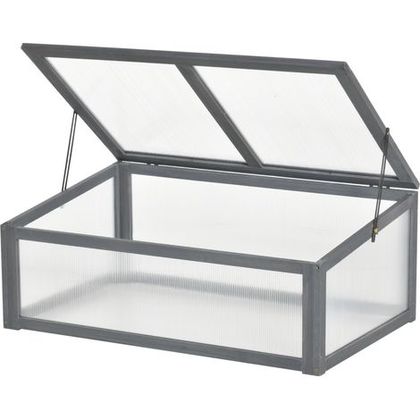 Mini invernadero de madera gris 100 x 65 x 40 cm con cubierta abatible y protección UV (1/5)