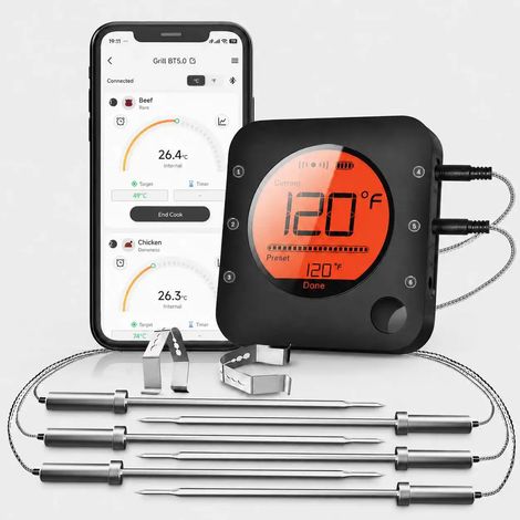 Thermomètre à viande Bluetooth (6 sondes), adapté aux fumoirs, aux grils et aux fours. (1/5)