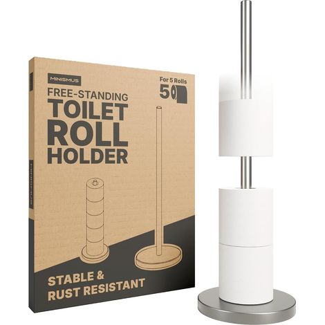 Porte Papier Toilette sur Pied avec Base lestée Stable, Porte Rouleau Papier Toilette en Acier Inoxydable, Range Jusqu’à 5 Rouleaux de Rechange pour Un accès et Un Rangement Pratiques (1/5)