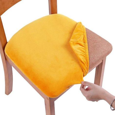Housse De Chaise - Velours Polyester Elasthane - Pour Chaises Salle À Manger Avec Coussin 35 6 À 45 7 Cm - Jaune Vif - Lot De 2 (1/5)