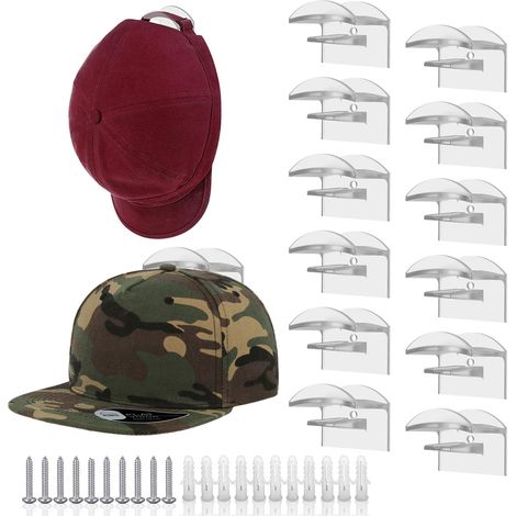Porte Casquette Mural 12 Pièces Crochets De Chapeaux Adhésif Range Casquette Support Casquette Lavage Organisateur De Casquette De Baseball pour Porte Chambre Maison Placard (Transparent) (1/5)